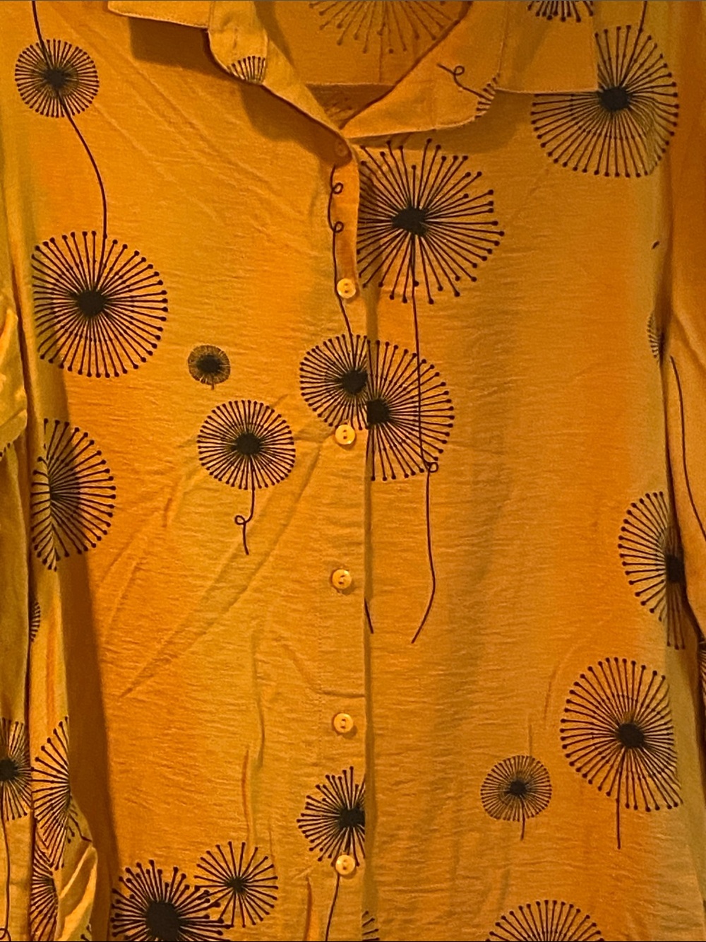 Women's Mustard Floral Button-Down with side pockets - Picture 10 of 11